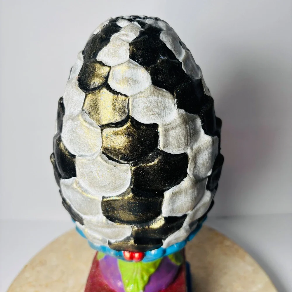 Pier 1 Dragon Egg Statue Decorative‎ Figurine Black White Gold Accent Mackenzie